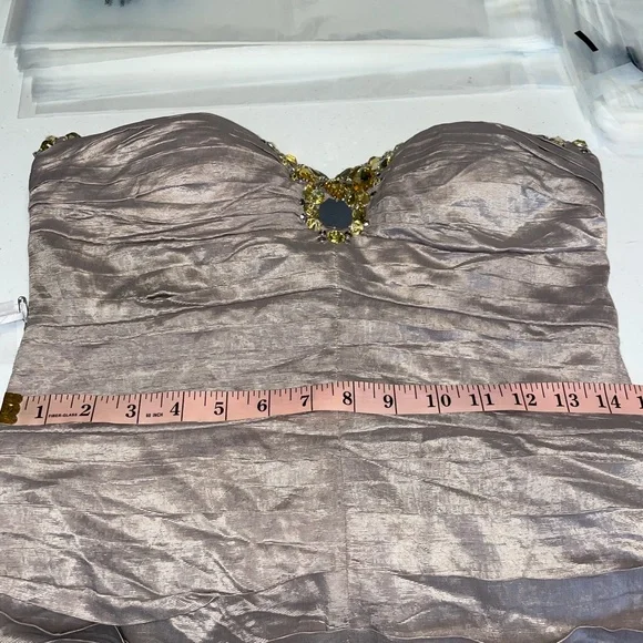 NWOT Bebe Bustier Corset Strapless Top Metallic Cream Jeweled Size Medium - Picture 9 of 9